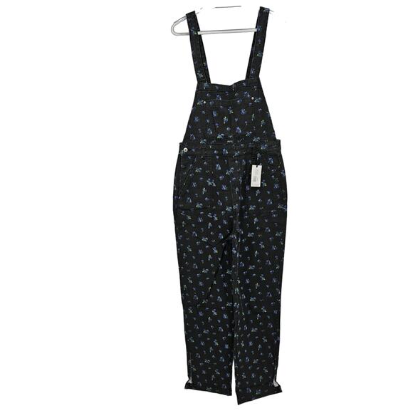 Revolve Weworewhat Womans size L Slouchy Denim Overall Ditzy  Floral Black NEW - Picture 1 of 9